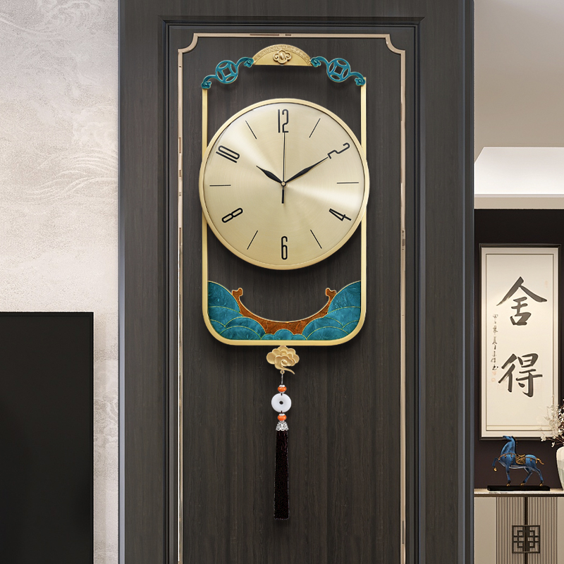 新中式家用挂表现代挂墙钟表珐琅时尚客厅挂钟挂钟