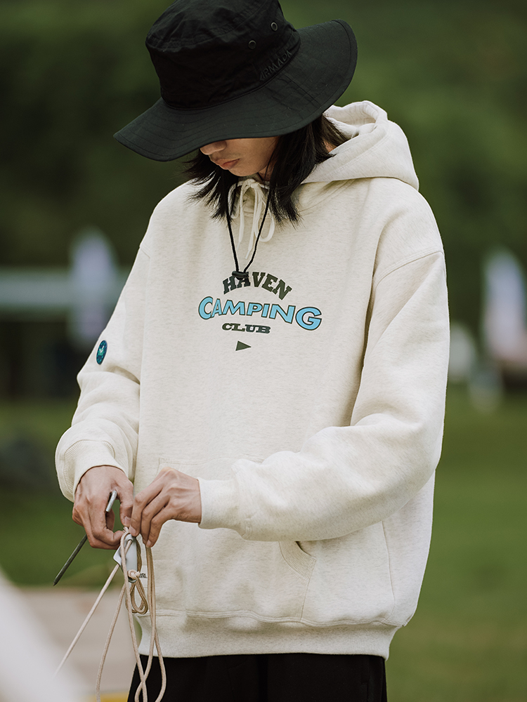 HavenHostel（H.2）贴布刺绣复古宽松简约字母印花加绒连帽卫衣