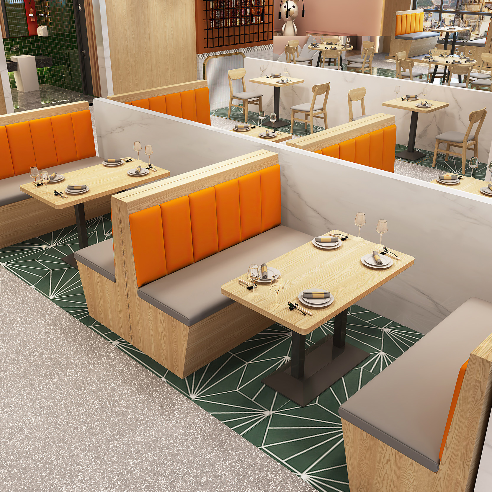 实木快餐店面馆寿司麻辣烫汉堡饭店卡座靠墙餐饮卡座