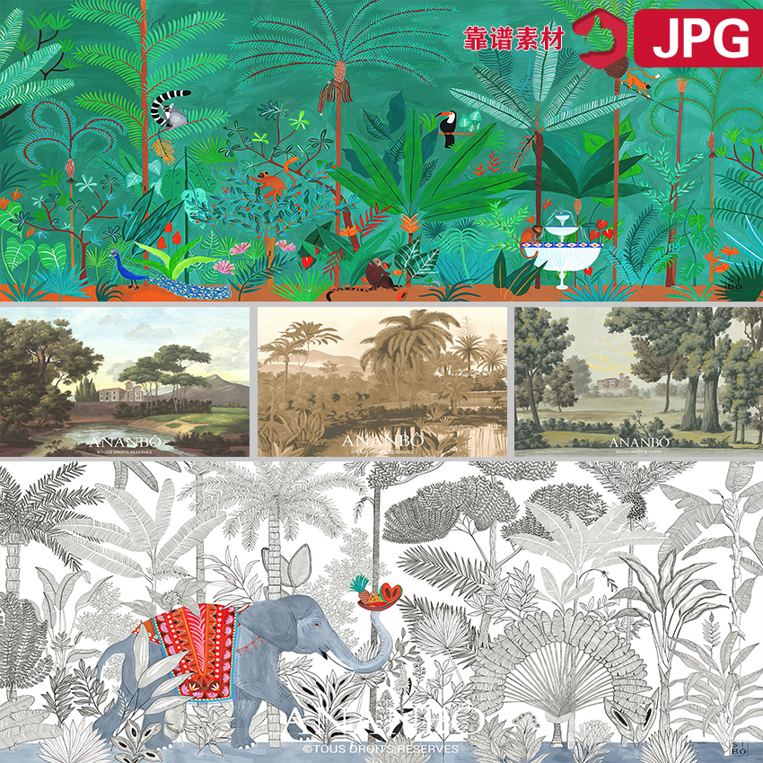 热带雨林线描墙绘图片