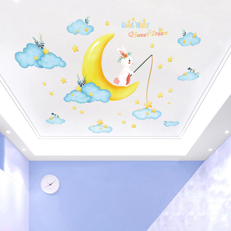 天花板装饰卡通公主贴画卧室房顶贴纸房间布置墙贴