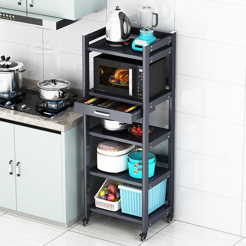 厨房置物架落地多层推拉抽屉式带轮子可移动微波炉厨房置物架