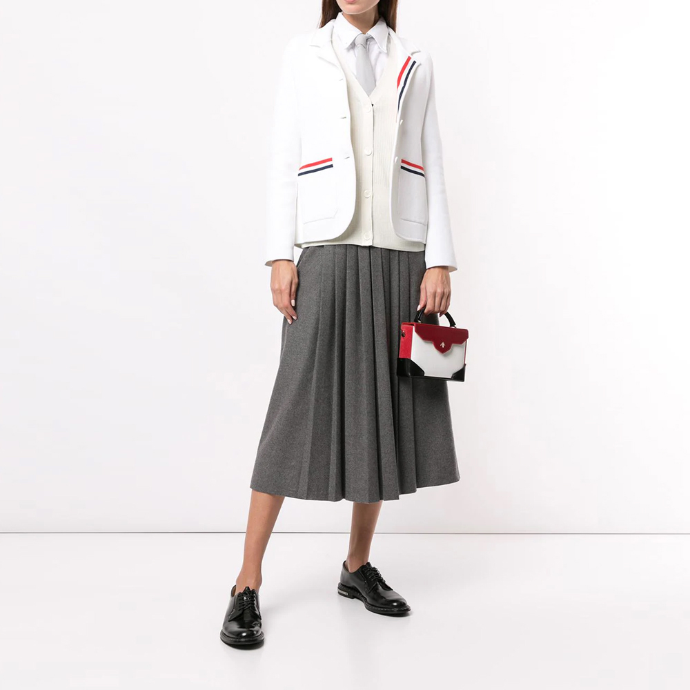 ThomBrowne女装,thombrowne短袖 thombrowne汤姆布朗tb女士上衣白色两条logo短外套