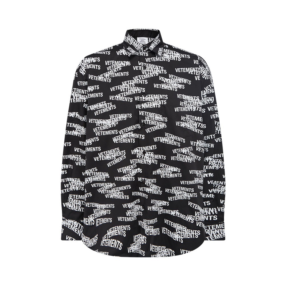 自营vetements2022夏季纯棉黑色印花logo男士长袖休闲衬衫