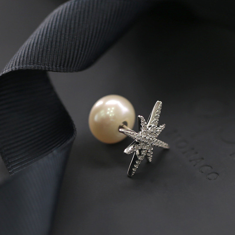 直营apmmonaco单只六芒星耳钉带珍珠耳环礼物纯银耳饰银饰