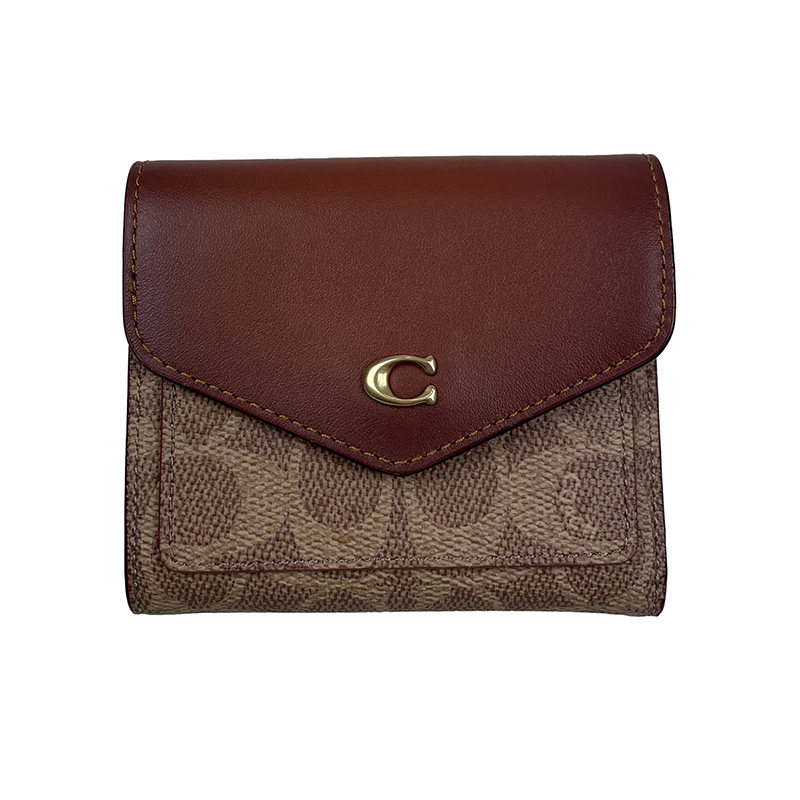 coach蔻驰直营女士棕色拼色短款钱包c2329b4nq4通用款女包