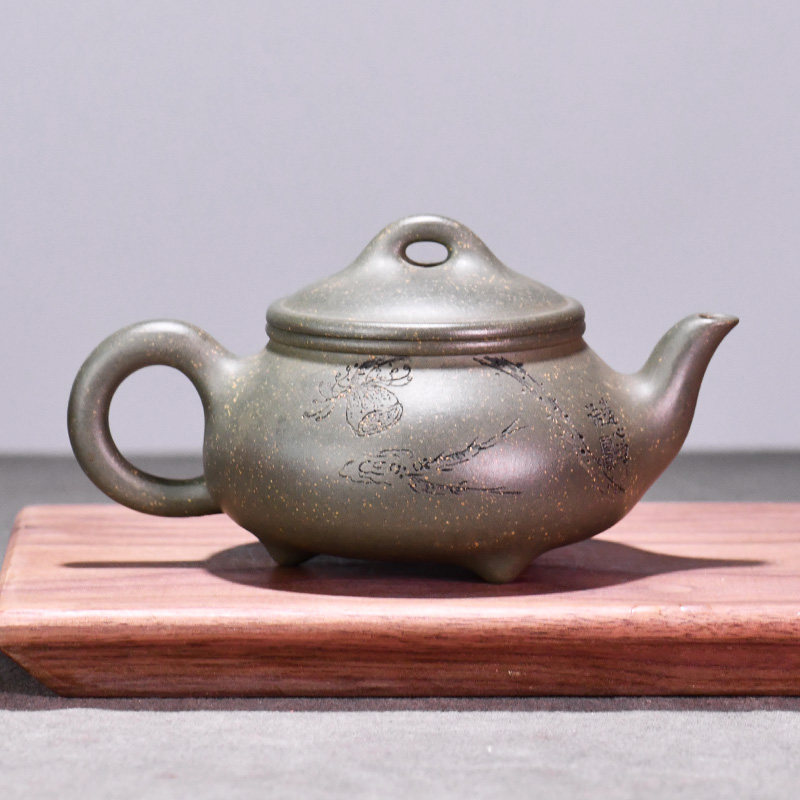 壶天福地顾绍培雪华绿泥名家紫砂壶手工茶壶线圆石200ml茶壶