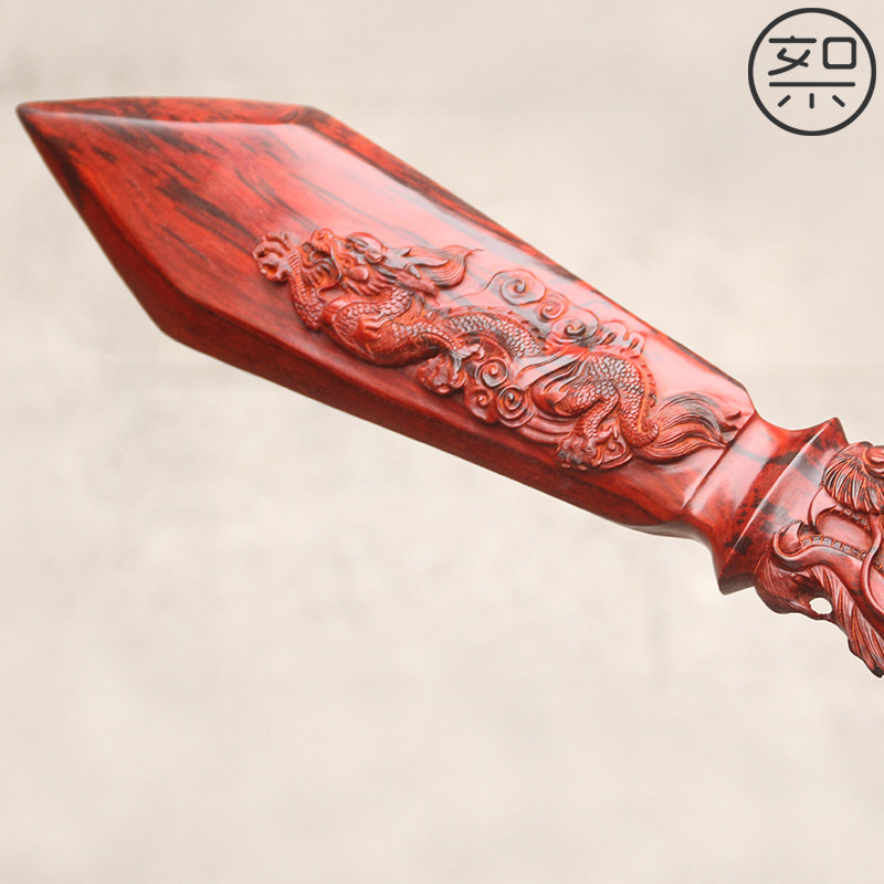 絮旧 龙戟长矛兵器摆件 印度小叶紫檀木雕工艺品家用客厅镇宅招财