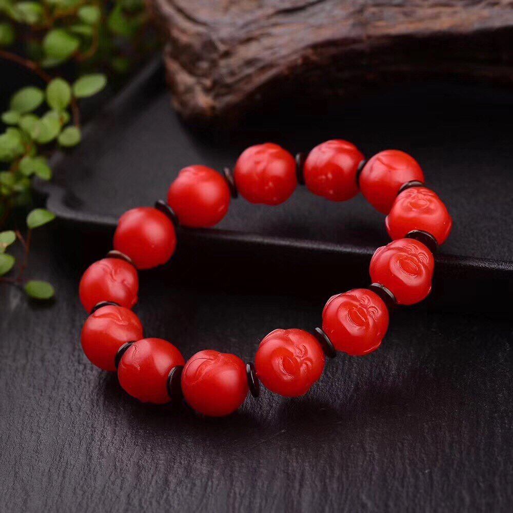 天然满肉满保山南红玛瑙弥勒佛头手串龙回莲花貔貅手链