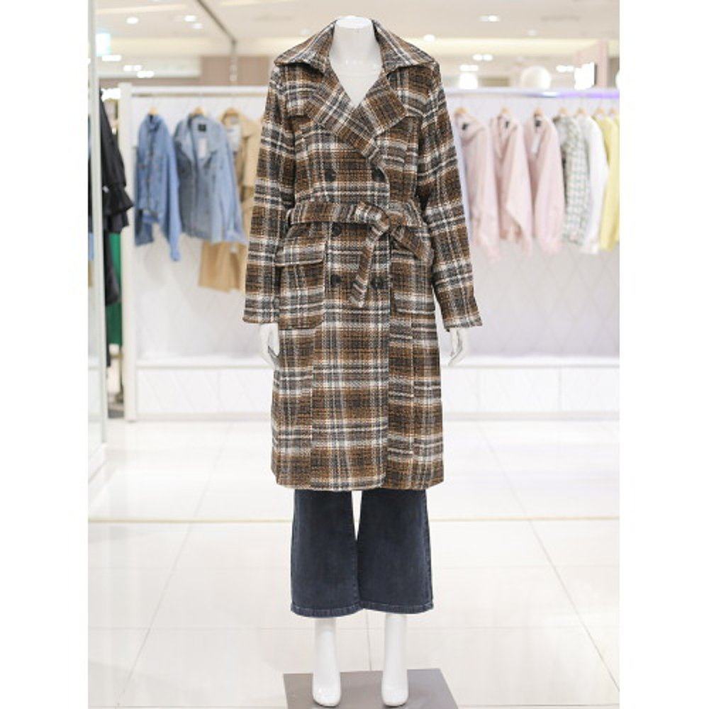 valleygirl韩国直邮格纹图案细节双排设计毛呢外套