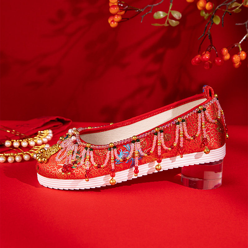 岚悦子女鞋子汉服新娘红色古装婚礼中式婚鞋布鞋