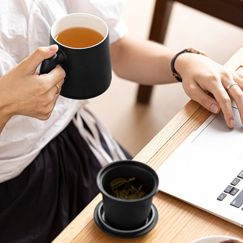 办公室泡茶茶杯茶水分离陶瓷杯子带盖过滤水杯茶杯