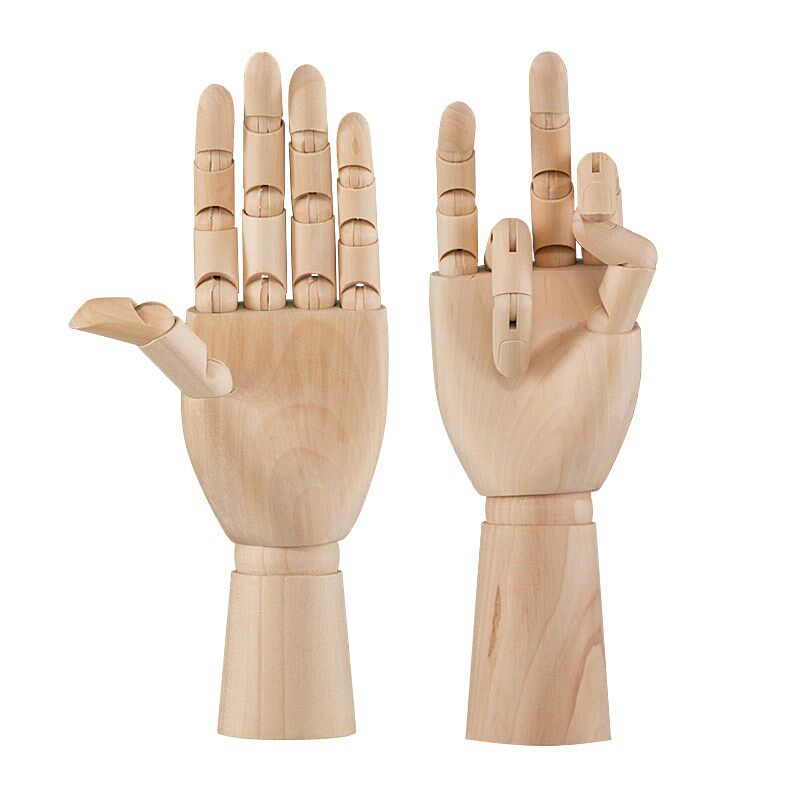 北欧欧木简约木制人手摆件活动关节木头手木摆件