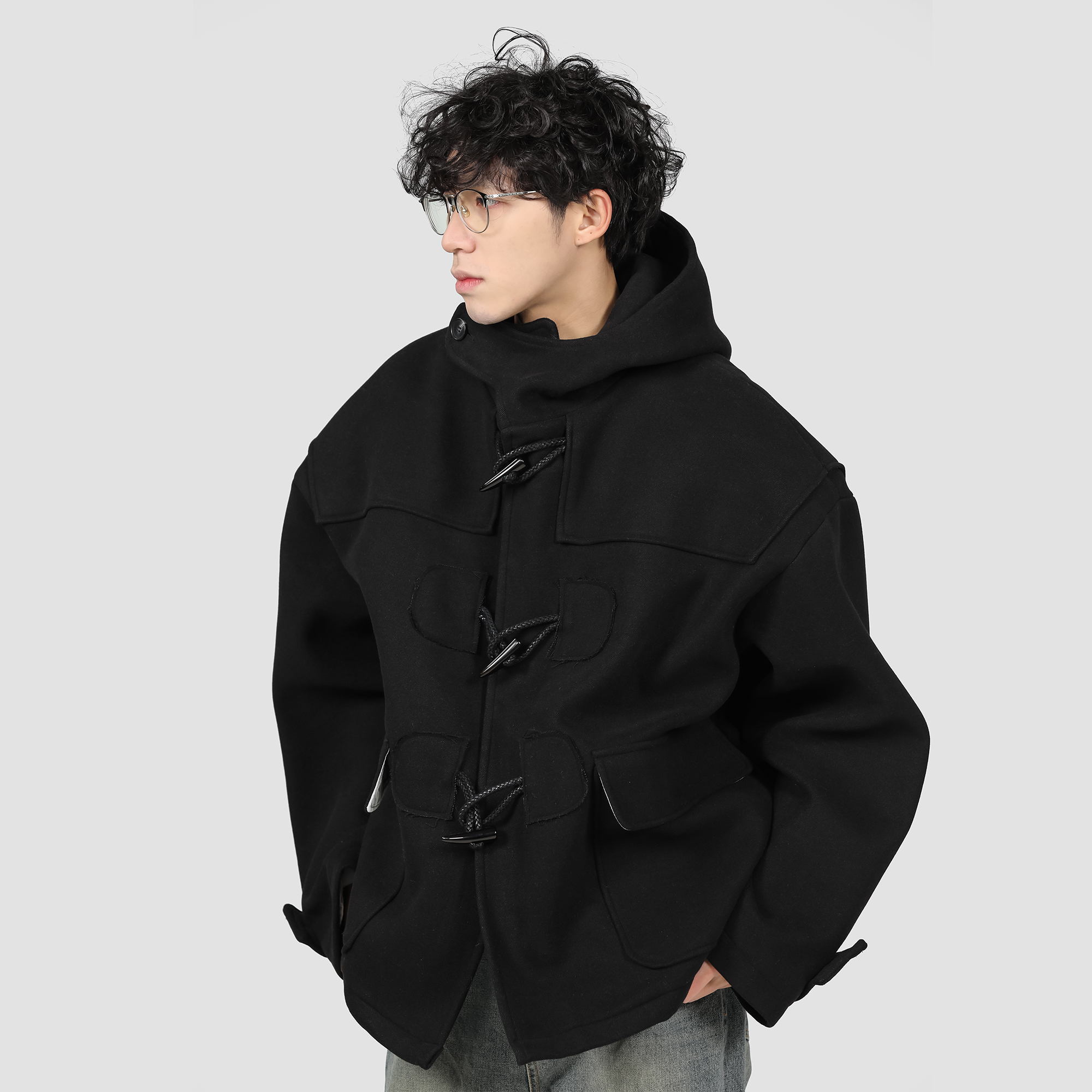 【RHOME HOUSE】韩国ins秋冬男休闲插袋宽松毛呢夹克派克大衣外套