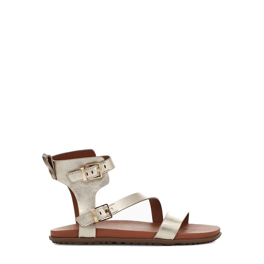 欧洲直邮ugg女士时装凉鞋金色金属皮革踝部时装凉鞋