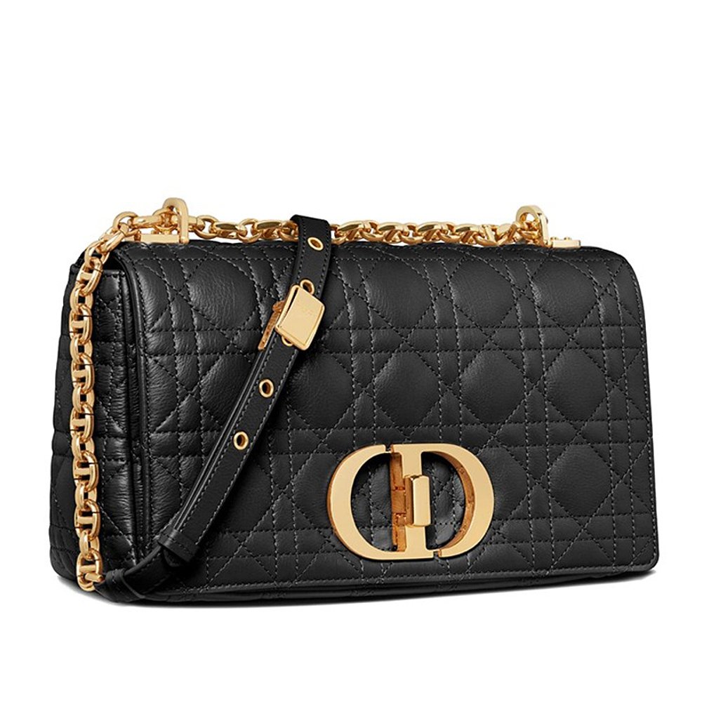 欧洲直邮dior迪奥单肩包女秋冬新款caro系列中号黑色柔软小牛皮包