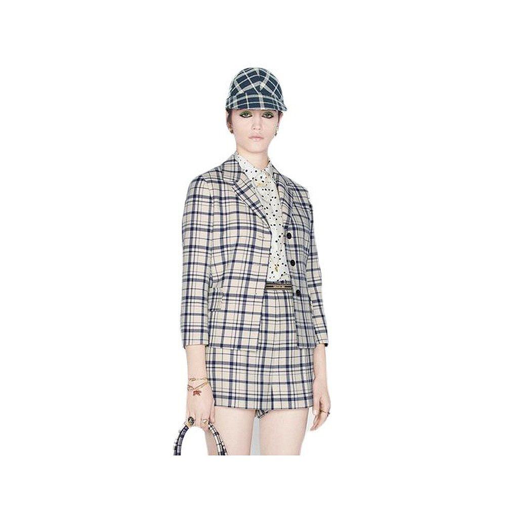 夹克香港直邮dior格纹logo徽标女士休闲西装短外套