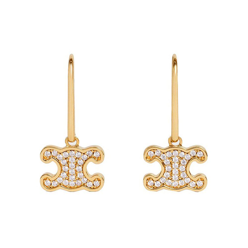 欧洲直邮celine赛琳新款triomphe系列女士金色黄铜耳环