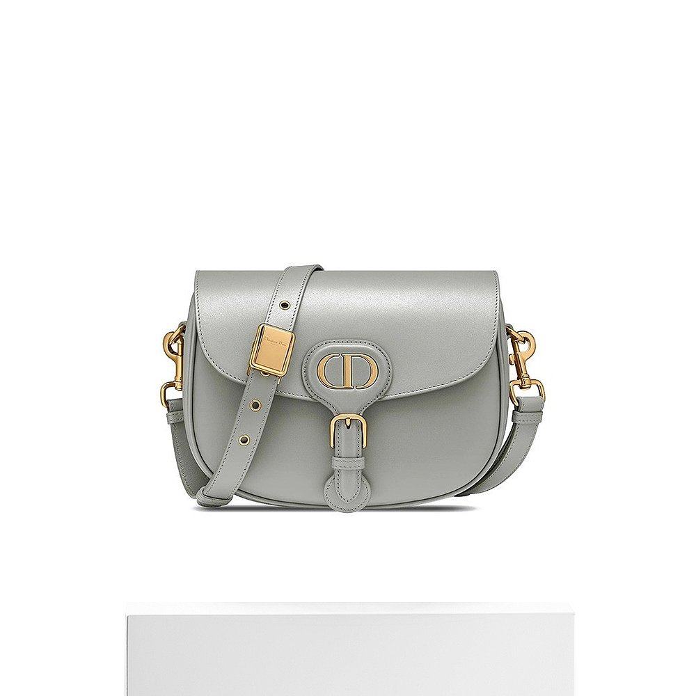 欧洲直邮dior迪奥diorbobby系列灰色小牛皮中号金属翻盖单肩斜