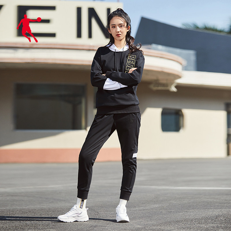 套装乔丹运动女装2022夏季新款连帽套头撞色运动套装