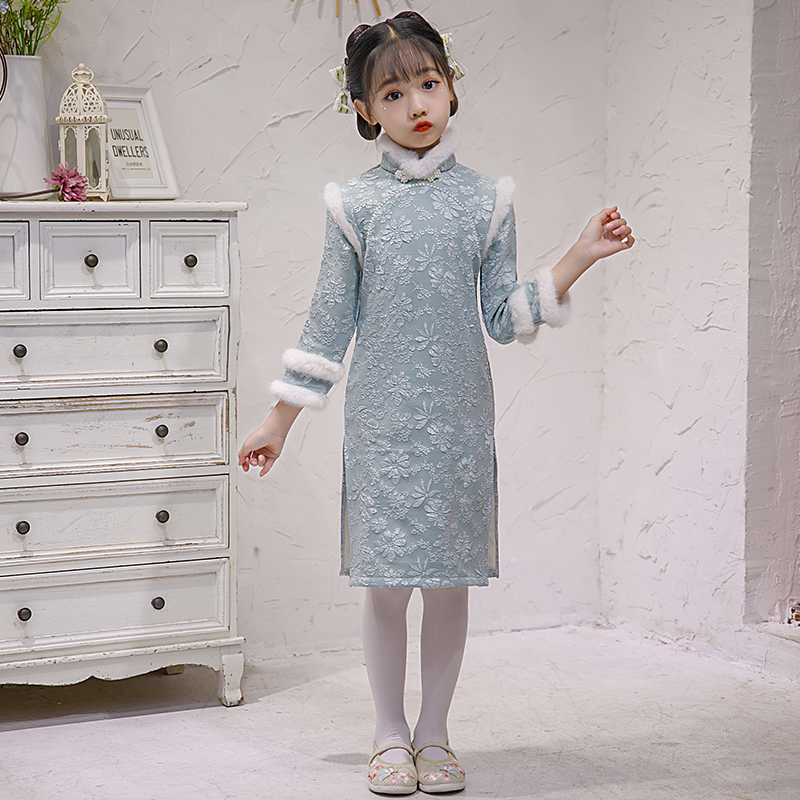 女童国潮旗袍冬天加厚加绒小袄高端民国国风旗袍