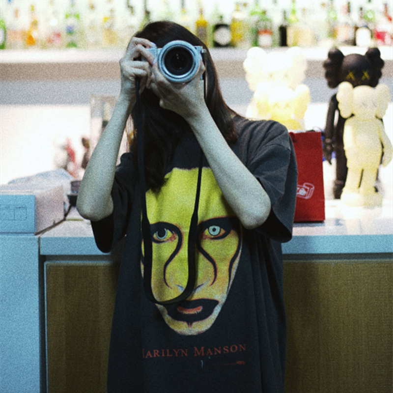 marilynmanson玛丽莲曼森vintage复古水洗做旧龟裂休闲t恤
