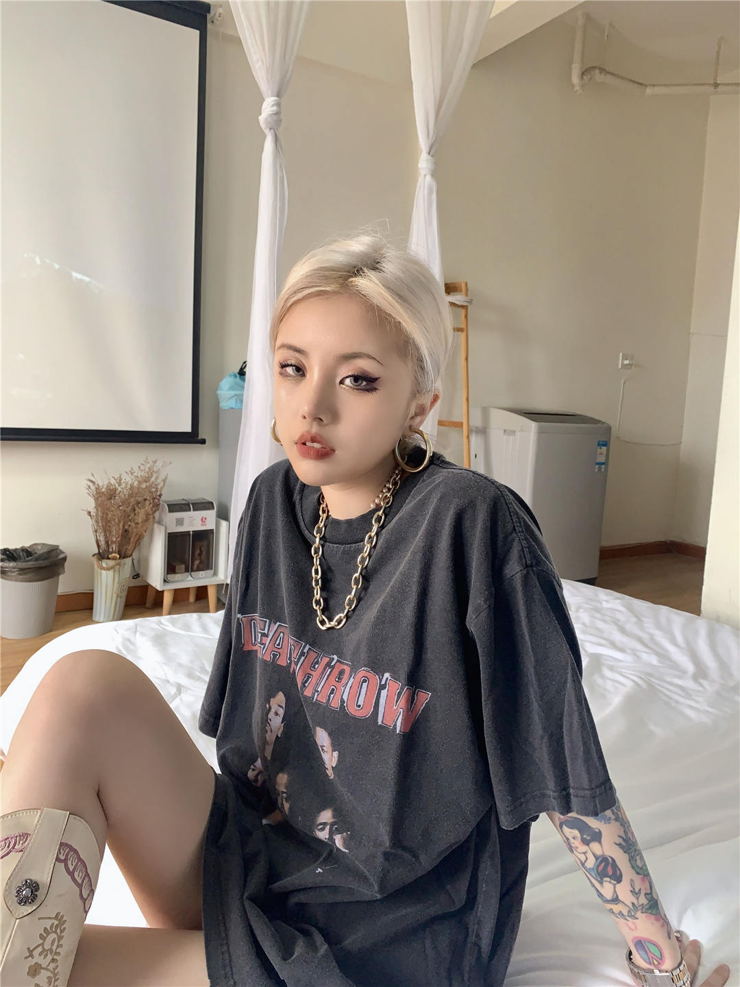 Snoopdogg狗爷2pac水洗做旧复古短袖FOG高街宽松休闲男女情侣T恤