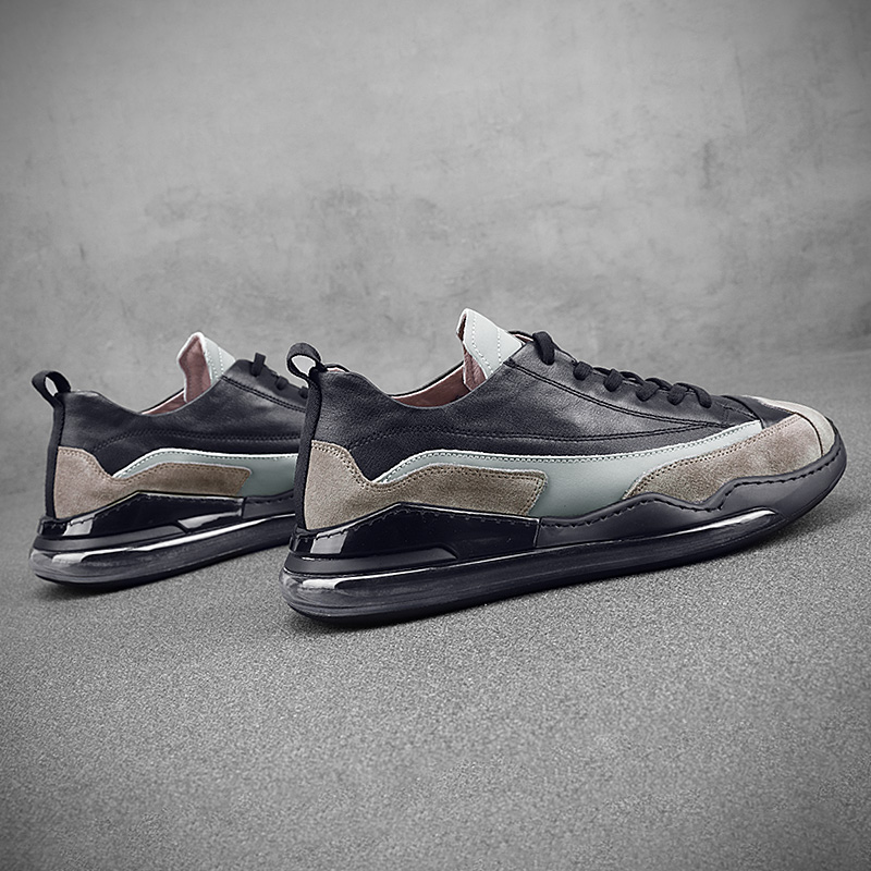 欧洲站简约风百搭真皮潮鞋男士低帮拼色减震气垫鞋潮牌原创运动鞋