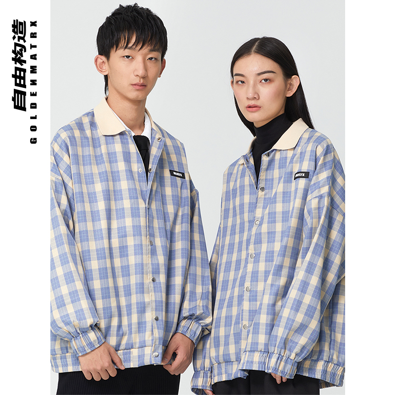 自由构造GOLDEN MATRX秋冬新款男女夹克学生韩式减龄格子宽松外套