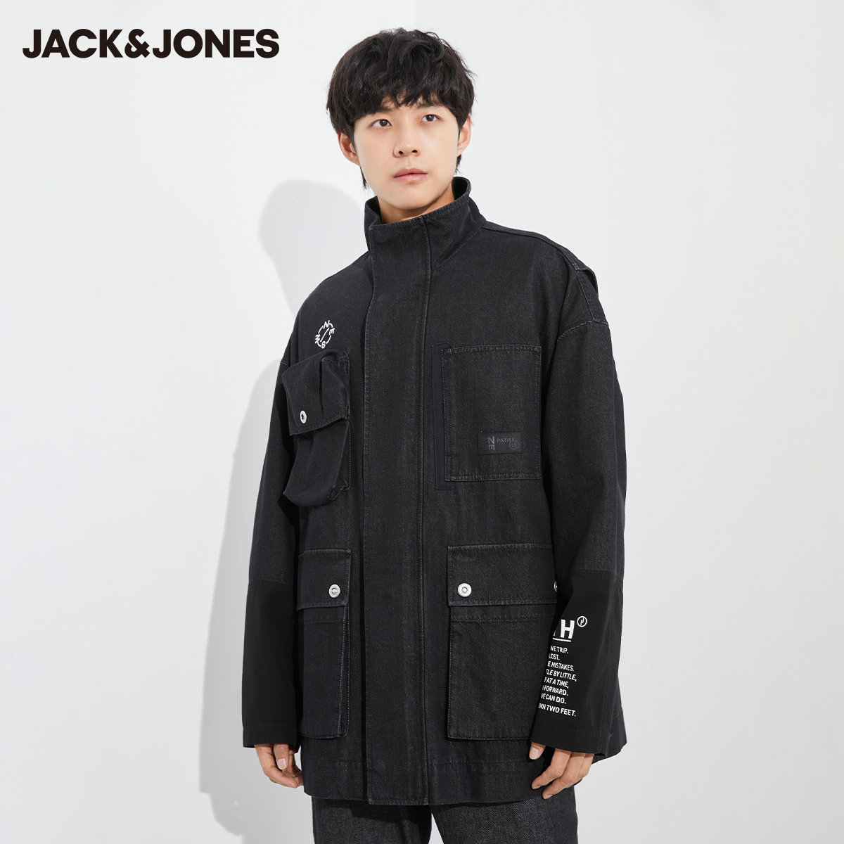 jackjones杰克琼斯outlets春季潮酷撞色拼接时尚水洗男士夹克