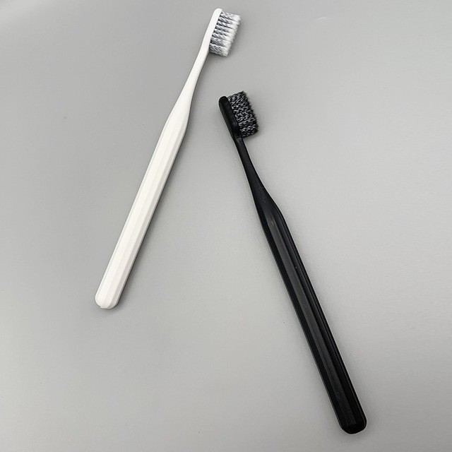 牙刷日系简约情侣竹炭螺纹黑白软毛黑白配2支牙刷
