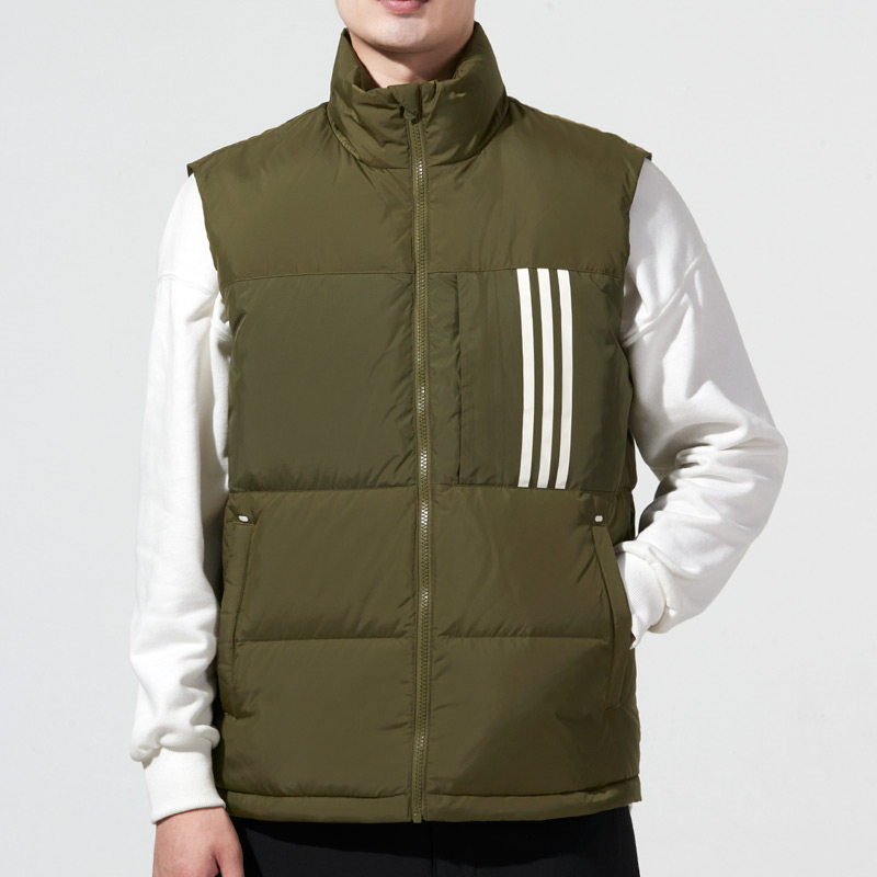 直营adidas阿迪达斯羽绒马甲男款军绿色运动背心外套h45278