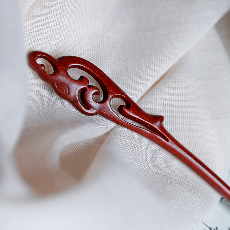 印度小叶紫檀发簪灵狐民族风木簪发送礼盘发复古木雕