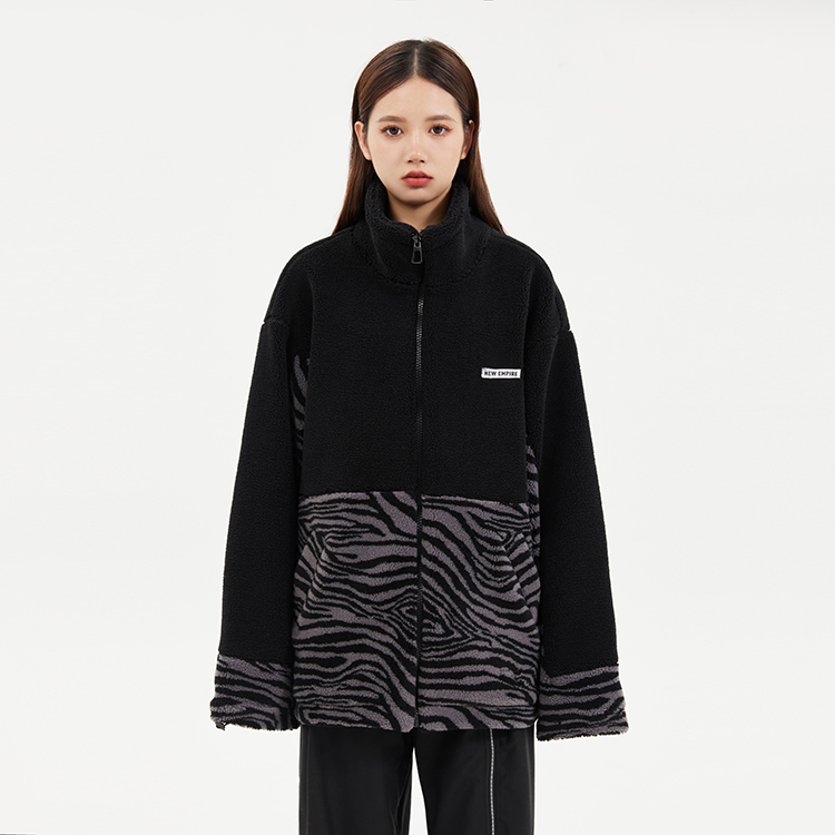 【NEW EMPIRE】原创潮牌斑马纹羊羔毛外套男女潮ins宽松冬季棉服