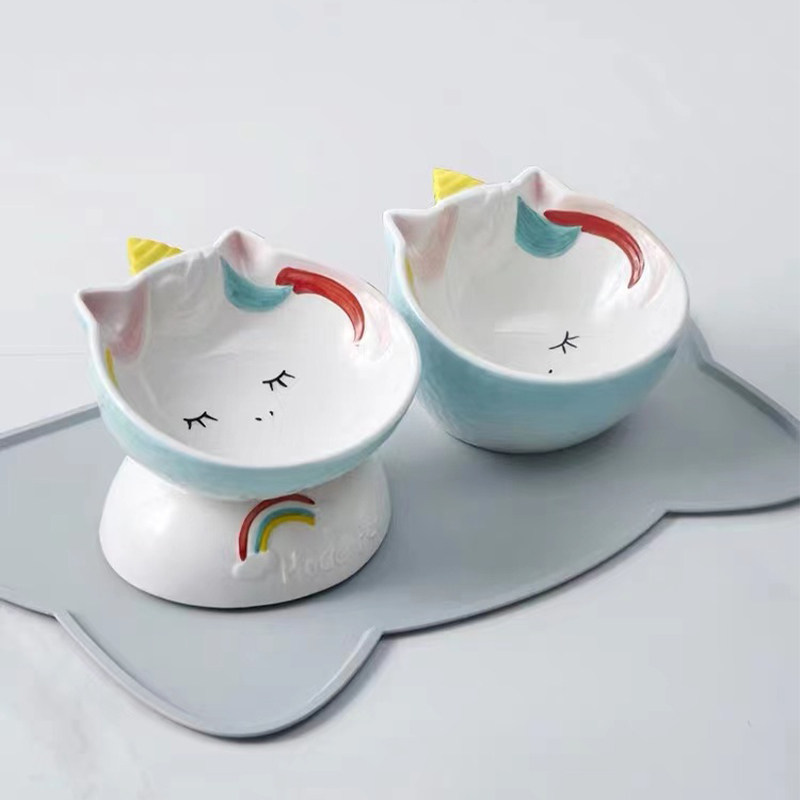 独角兽猫碗猫咪猫粮陶瓷保护颈椎喝水碗单碗猫食盆碗