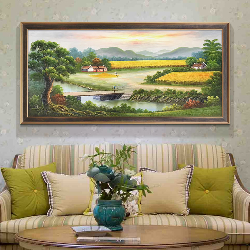 手绘油画客厅装饰画欧式沙发背景墙山水挂画五谷丰登大丰收风景画