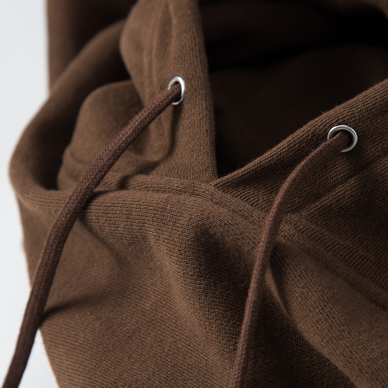 横向编织大地色系卫衣 重磅巧克力色加厚连帽纯色运动休闲基础款