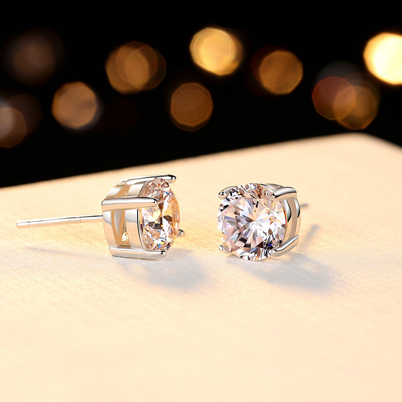 50分仿真钻石耳钉纯银耳饰简约女友生日礼物耳钉