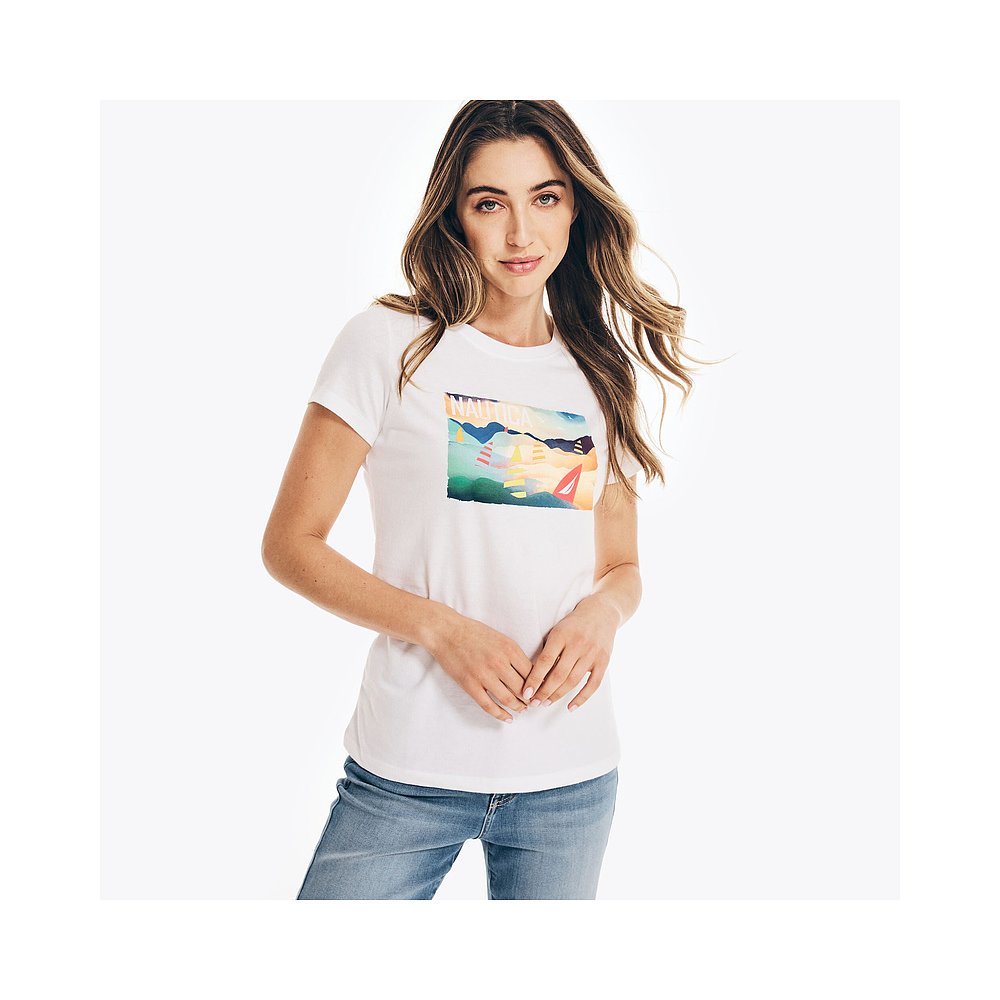 nautica女式持续工艺图案白色美国奥莱直发t恤