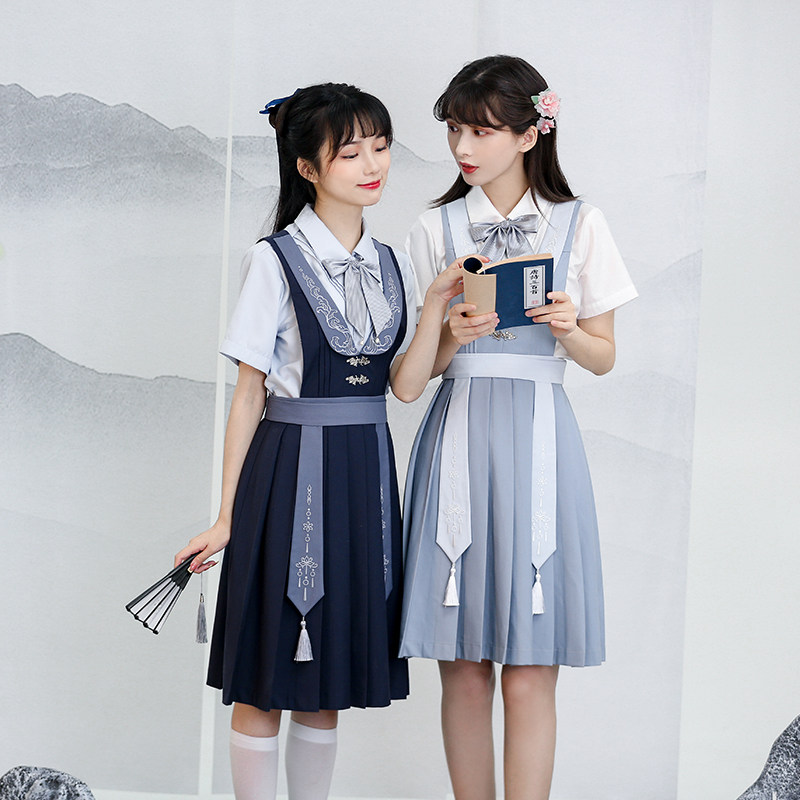 御茶家御见国风中华风晚舟护奶原创背心长裙连衣学生校服