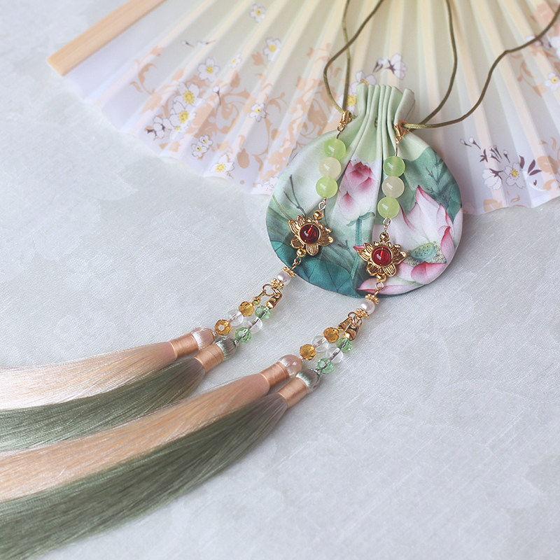 夏荷汉服香囊驱蚊手工饰空荷包袋古风随身腰配流苏古法香包挂件女