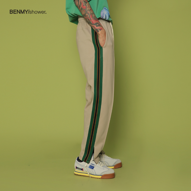BENMYSHOWER国潮休闲长裤男嘻哈潮牌运动裤子宽松直筒情侣条纹裤
