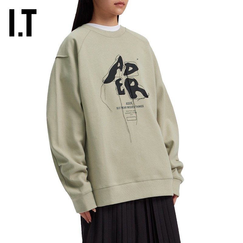 itadererror女装圆领卫衣新品潮流个性线绣卫衣