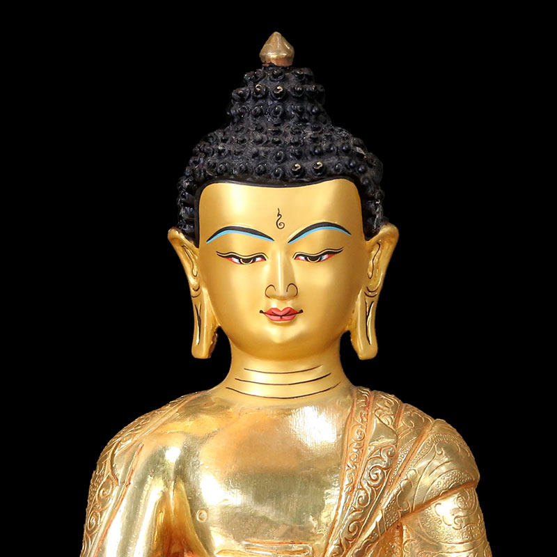 佛像释迦牟尼尼泊尔进口手工藏传佛教密宗摆件鎏金纯铜摆件