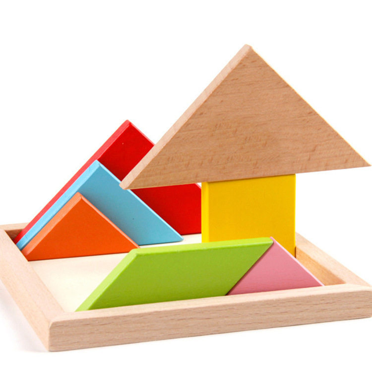 新疆包邮七巧板智力拼图木制颜色形状早教认知积木彩色拼板