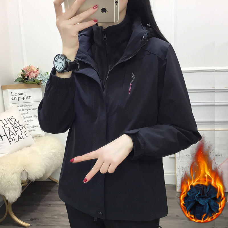潮牌冲锋衣女三合一可拆卸冬季户外女装防暴雨加绒加厚抓绒衣外套