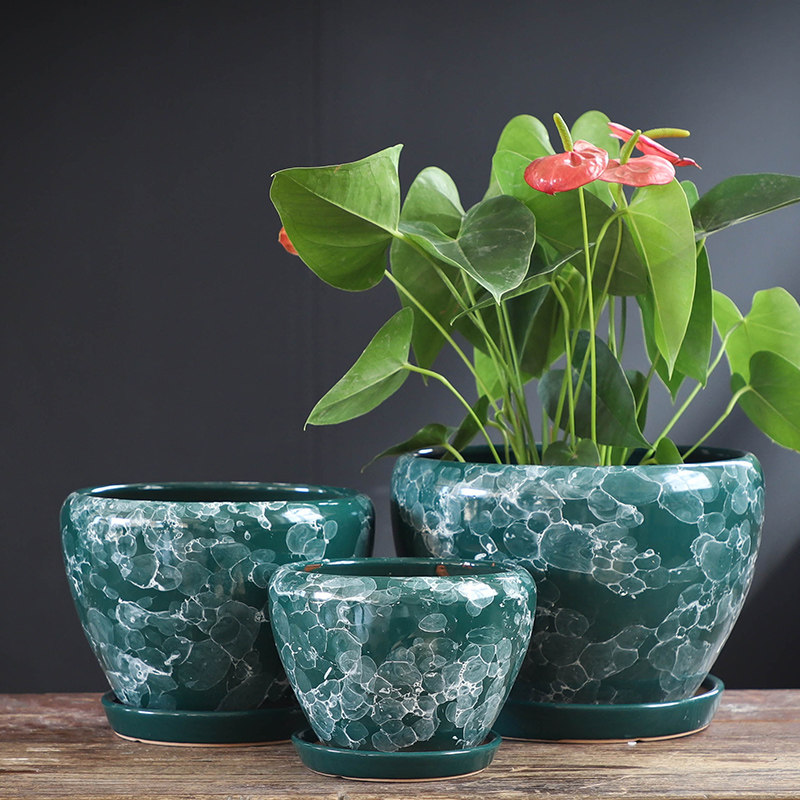 花盆陶瓷大号孔雀蓝带托盘特大号中国风绿萝吊兰多肉盆栽特价清仓