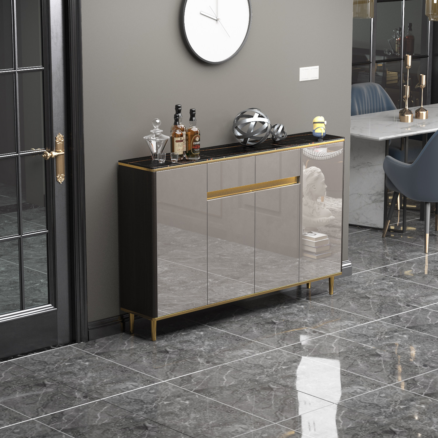 意式轻奢超薄岩板餐边柜30cm现代简约客厅酒柜厨房餐边柜