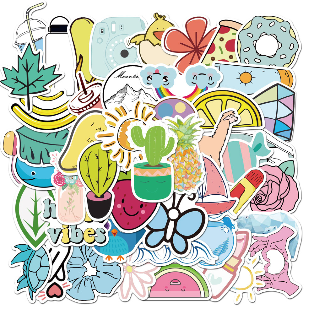 贴纸50张侵权ins风黄粉蓝小清新涂鸦行李箱笔记本电脑笔记本个性小