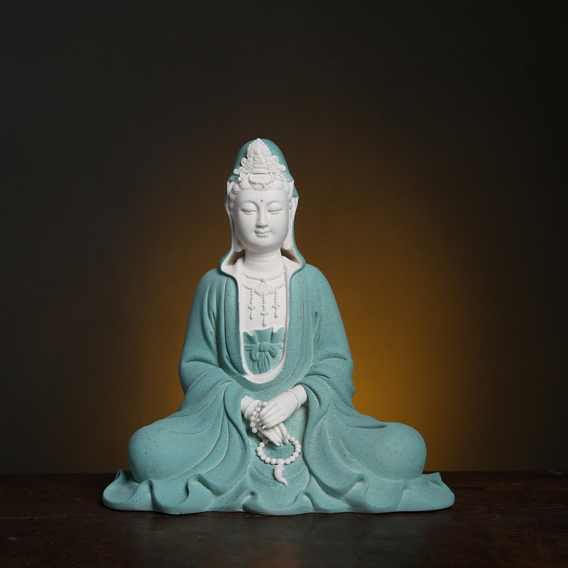 旺琨禅意陶瓷自在观世音菩萨佛像摆件静思观音像摆件